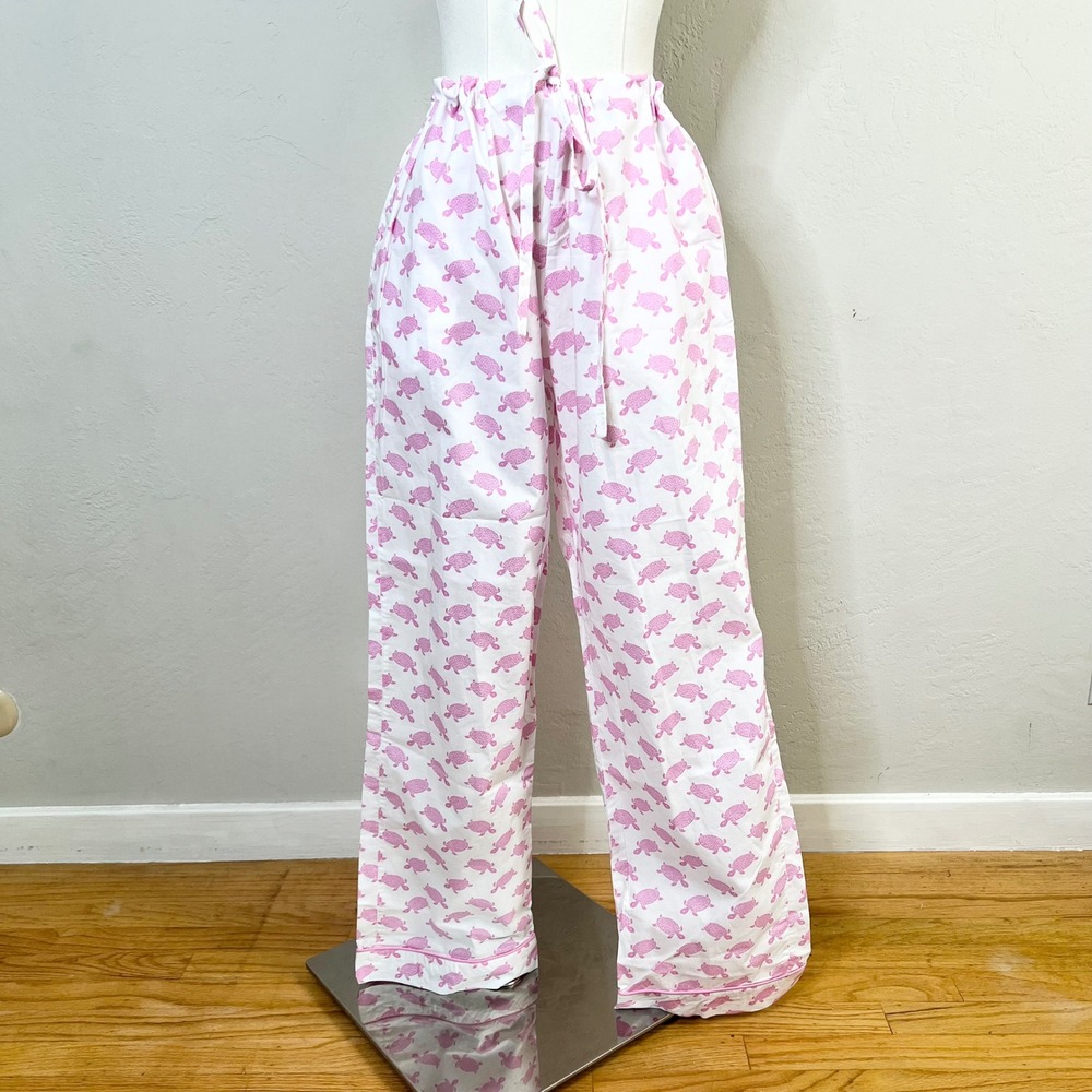 Marigot Pink Sea Turtle Print Cotton Pajama Pants White Large NWT Lounge Sleep